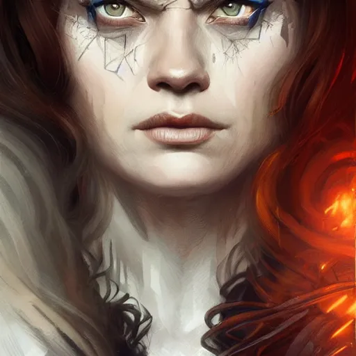 Image similar to a portrait of ruth wilson as a sorceress, urban motifs, intricate, elegant, highly detailed, digital painting, trending on artstation, concept art, smooth sharp focus, illustration, art by artgerm and greg rutkowski