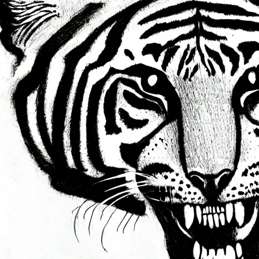 Prompt: a drawing of a tiger by junji ito, horror,