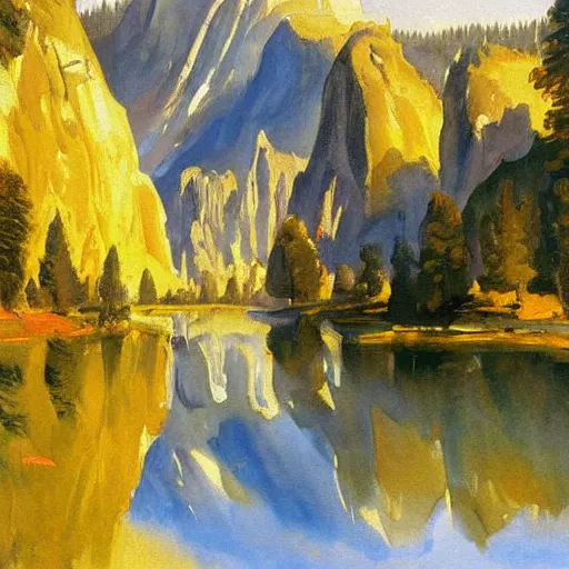 Image similar to painting of Yosemite, John Singer Sargent style