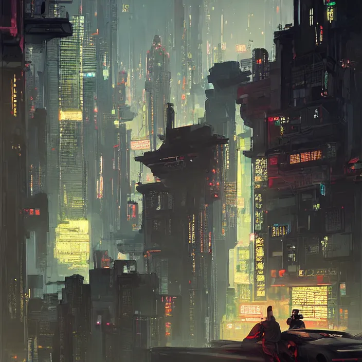 Prompt: noir skyline from cyberpunk thailand of the future, south east asian architecture, oriental, digital art, concept art, by greg rutkowski, by syd mead