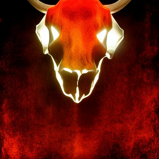 Image similar to glowing cow skull by leesha hannigan, ross tran, thierry doizon, orange glow, smooth colors,