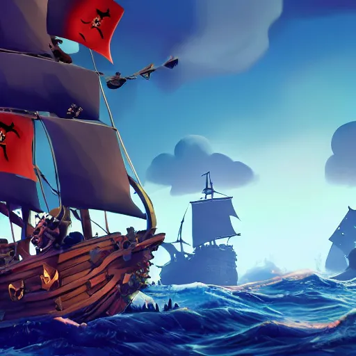 Image similar to sea of thieves scene with a hedgehog on a pirate ship, digital art, epic lighting, game screenshot, danish flag, danish flag on top of ship