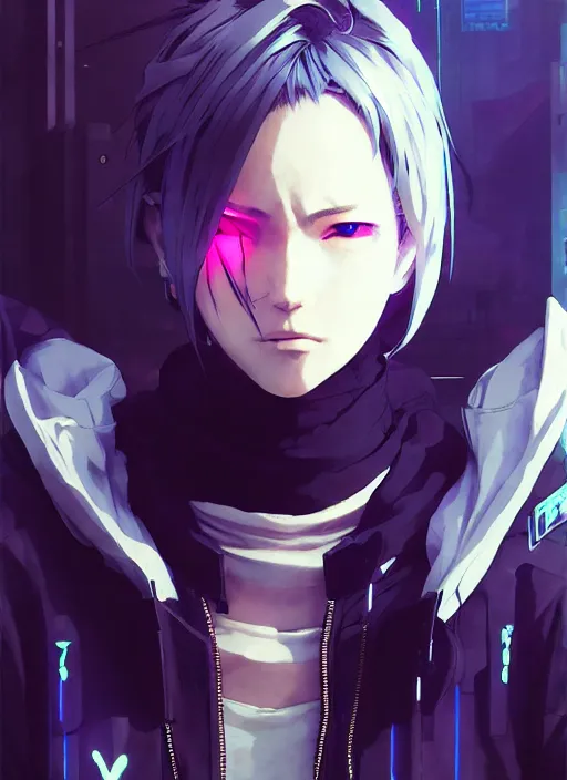 Image similar to cyberpunk anime girl in hoodie, 3 / 4 shot, street night, grafity, realistic face, beautiful face, grafity, arcane, action, tokyo street, detail, good face, pose model, concept art, in style of yoji shinkawa, pan ren wei, col price, atey ghailan, by greg rutkowski, aesthetic