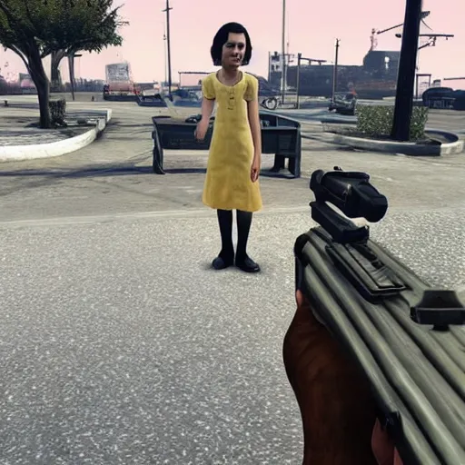 Image similar to anne frank holding gun in gta v