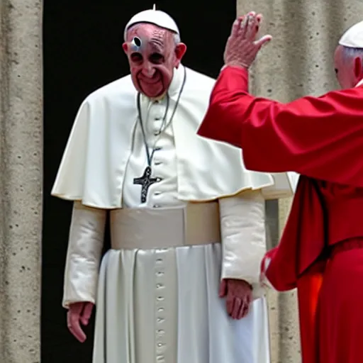 Image similar to pope Francis giving a high five to an invisible person