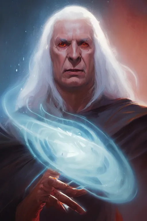 Prompt: An awesome portrait painting Raistlin Majere by Greg Rutkowski, Wizards of the Coast, Magic The Gathering, Craig Mullins, trending on Artstation.