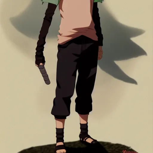 Prompt: Full body shot. the child of naruto and sasuke at age 16. by Greg Rutkowski and by Henry Justice Ford and by Steve Henderson.