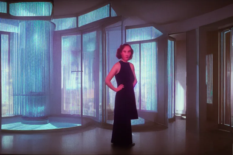 Prompt: backlit photograph of young woman, standing in front of powerful dazzling orgone accumulator in 1 9 3 0's suburban living room, hyper realisit, octane render, crisp focus, highly detailed, in roger deakins style, 3 5 mm ektachrome, ultra sharp