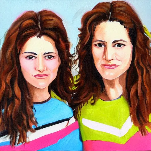 Prompt: a messy painting of twin sisters. Wendy and Susannah Melvoin. Trending on ArtStation