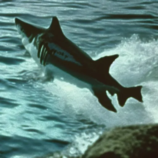 Image similar to Film still of Harry Potter swimming from a shark, from Jaws (1975)