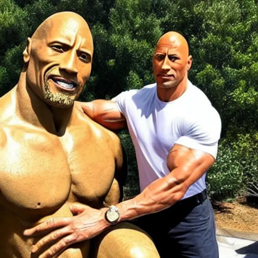 Image similar to Photo of Dwayne Johnson sculpting an statue of Dwayne Johnson made of rock