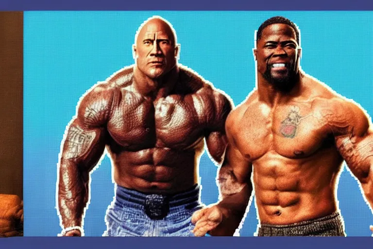 Image similar to pixel art of dwayne johnson and kevin hart, 8 bit, hd