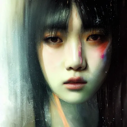 Image similar to jisoo of blackpink, hyperrealistic portrait, bladerunner street, by karol bak and agnes cecile, fantasy art, photo realistic, dynamic lighting, artstation, poster, volumetric lighting, very detailed face, 8 k, award winning