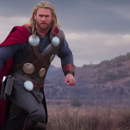 Image similar to Film still of Thor, from Red Dead Redemption 2 (2018 video game)