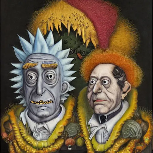Image similar to a portrait of rick sanchez and morty smith by giuseppe arcimboldo