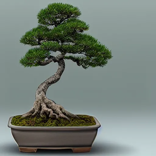 Prompt: ancient bonsai tree in pot, photorealistic, 30mm 5d