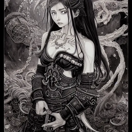 Image similar to prompt: World of Warcraft character portrait drawn Vania Zouravliov and Katsuhiro Otomo and Takato Yamamoto, inspired by Fables, magical and alchemical weapons, soft light, intricate detail, photorealistic style, intricate detailed oil painting, detailed illustration, oil painting, painterly feeling, intricate ink painting detail, sharp high detail, manga and anime 2000
