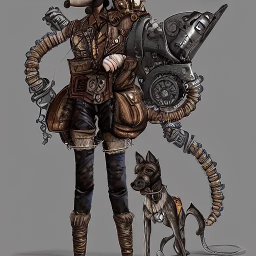 Image similar to poddle dog dressed with inspirations from steampunk style, high detailed, digital art, trending on artstation, devianart, cgsociety