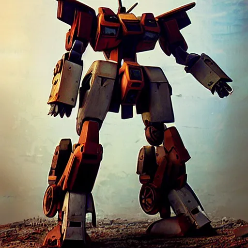 Image similar to an very rusty junk of Gundam robot , photorealistic, post apocalyptic,