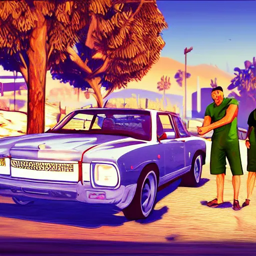 Image similar to gta 5 playthrough, stylized painting art