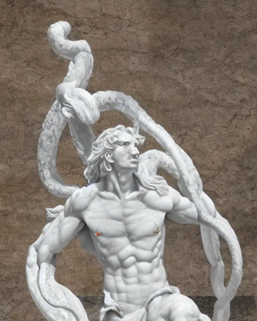 Image similar to an old marble statue of a hydra from herculean myths, hyper realistic, 4 k, grainy marble, hyper detailed