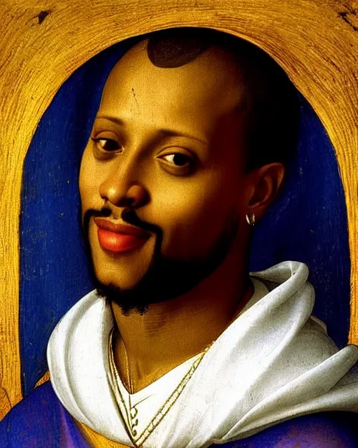 Prompt: rapper juice wrld legend rockstar smiling with medium dreadlocks by fra angelico renaissance painting