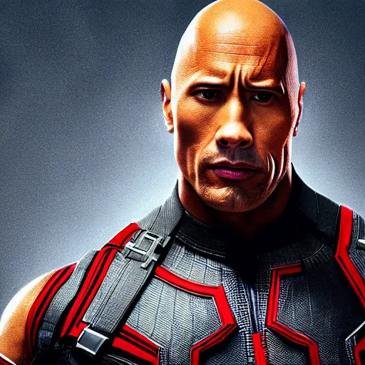 Image similar to dwayne the rock johnson as black widow, marvel, movie, photo, hyperdetailed, sharp focus,