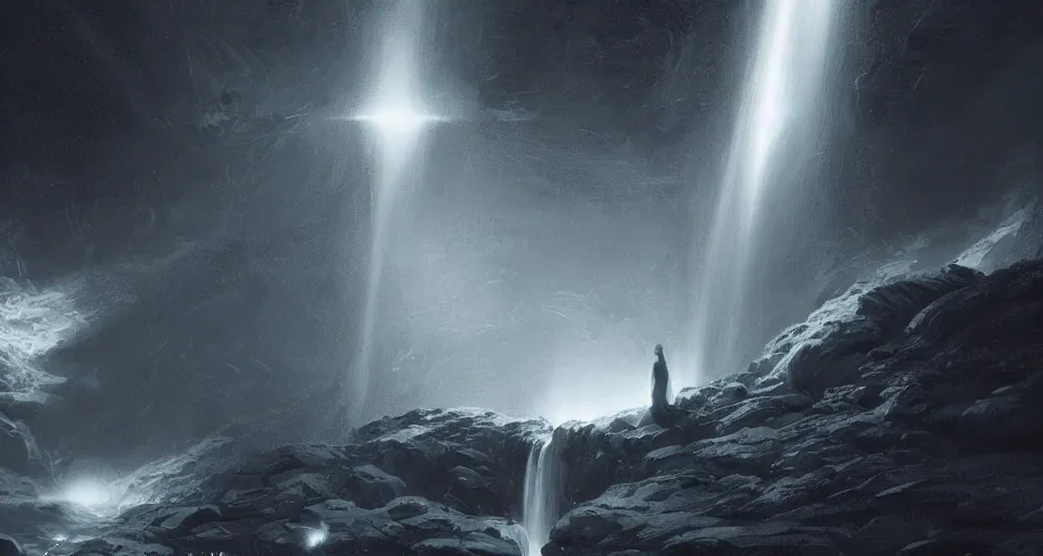 Prompt: dreamlike waterfall of light in the middle of a black hole, intricate, elegant, glowing lights, highly detailed, digital painting, artstation, concept art, smooth, sharp focus, illustration, great space, greg rutkowski, 8 k, very high resolution, astrophotography, processing, extremely hyperdetailed