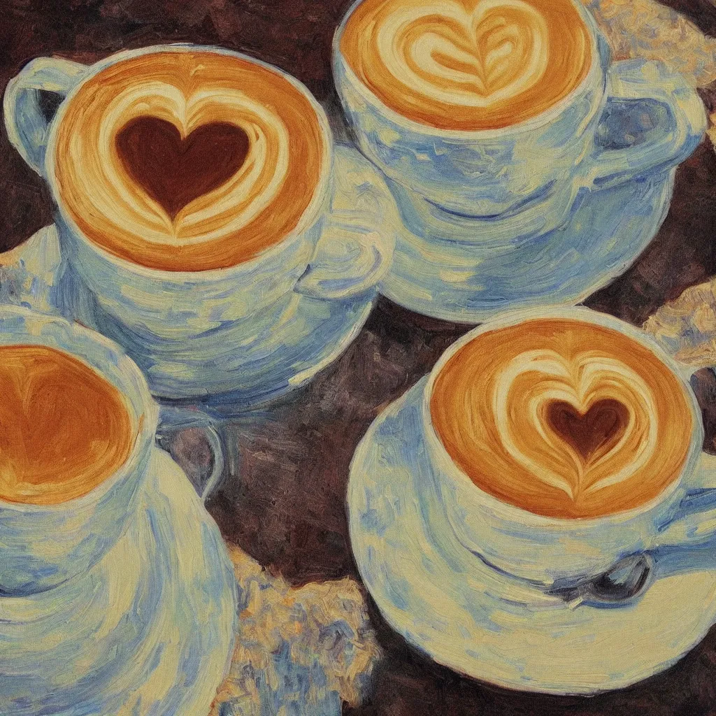 Prompt: a beautiful painting of a close up cup of coffee that says I Love You in the style of Monet