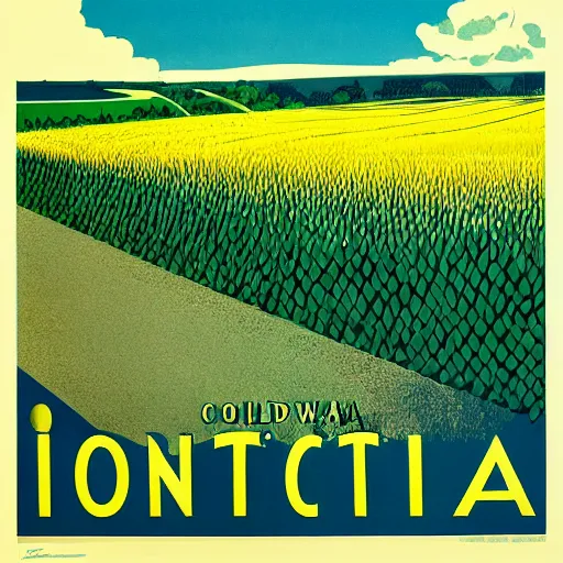 Prompt: vintage travel poster to see a cornfield in Iowa, 1965