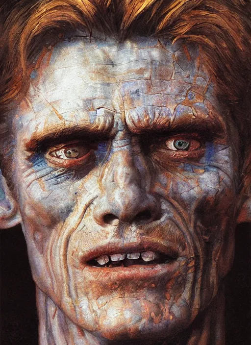 Prompt: closeup portrait biblical daemonic willem dafoe as a pixar character, by mikhail vrubel, by peter elson, muted colors, extreme detail, trending on artstation, 8 k