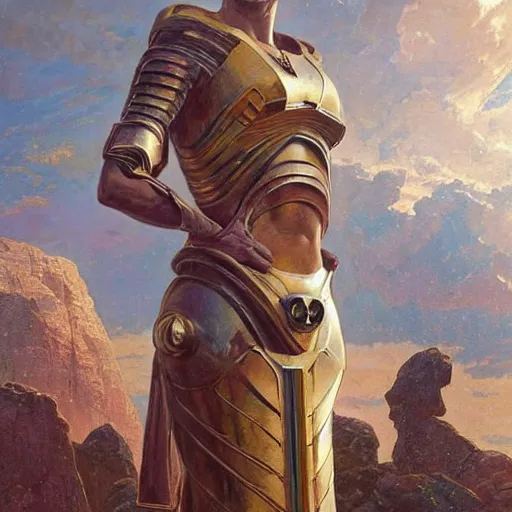 Image similar to STAR TREK shiny armor designed in ancient Greece, (SFW) safe for work, photo realistic illustration by greg rutkowski, thomas kindkade, alphonse mucha, loish, norman rockwell