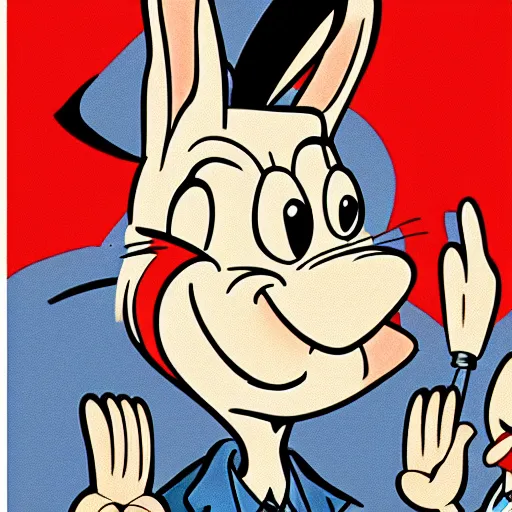 Image similar to bugs bunny, daffy, porky pig, soviet propaganda style,