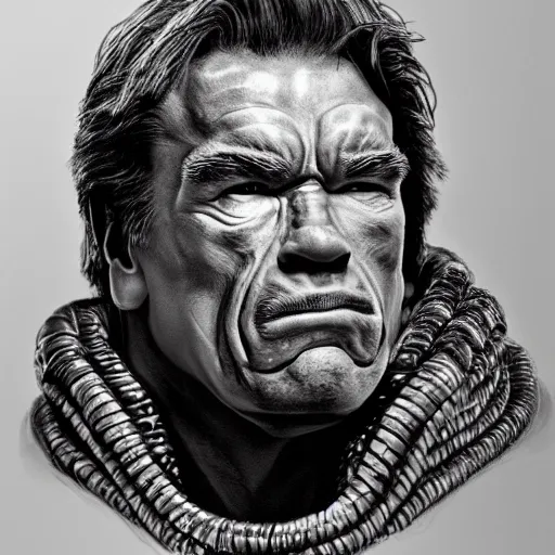 Prompt: arnold schwarzenegger as jabba the hutt, looks photorealistic, hyper-detailed portrait