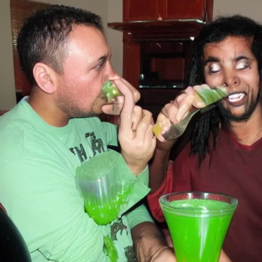 Image similar to people drinking green predator blood for fun.