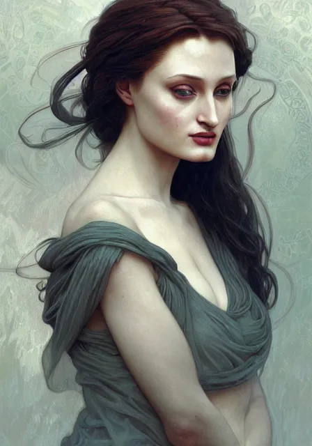 Image similar to sansa angeline jolie, intricate, elegant, highly detailed, digital painting, artstation, concept art, smooth, sharp focus, illustration, art by artgerm and greg rutkowski and alphonse mucha and william - adolphe bouguereau