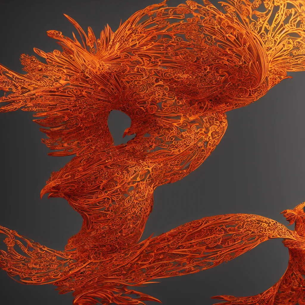 Prompt: filigree phoenix, octane render, houdini, generative art, graphic design, stunning, colorful, trending on artstation, behance HD, 8k,4k