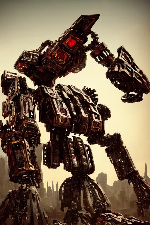 Image similar to a futurecore ornate boxing humanoid mecha in ruin city, baroque, mechanical structure, by real steel ( 2 0 1 1 ) and pacific rim and machine warrior 5, cryengine, frostbite 3 engine, scarlet and black scheme, sharp focus, 8 k realistic, high definition, insanely detailed, bright, ray tracing, realistic shaded, smooth face