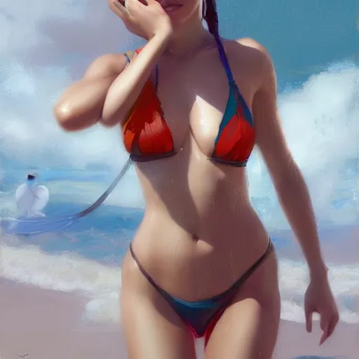 Image similar to bikini girl, expressive oil painting, by yoshitaka amano, by greg rutkowski, by jeremy lipking, by artgerm,, h e giger, digital art, octane render