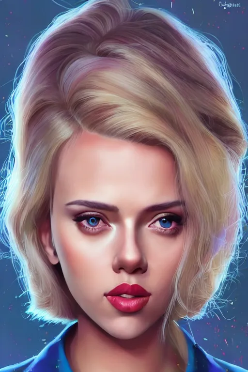 Image similar to mix of beautiful young scarlett johansson, katy perry and doja cat as a computer scientist, dark blonde hair, colorful, artstation, cgsociety