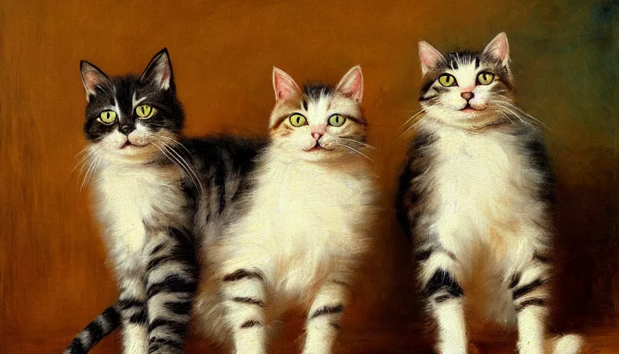 Image similar to highly detailed painting of cats with really really tall legs by william turner, thick brush strokes and visible paint layers, 4 k resolution