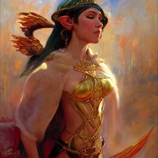 Image similar to female elf priestess, sunny, painting by gaston bussiere, craig mullins, j. c. leyendecker