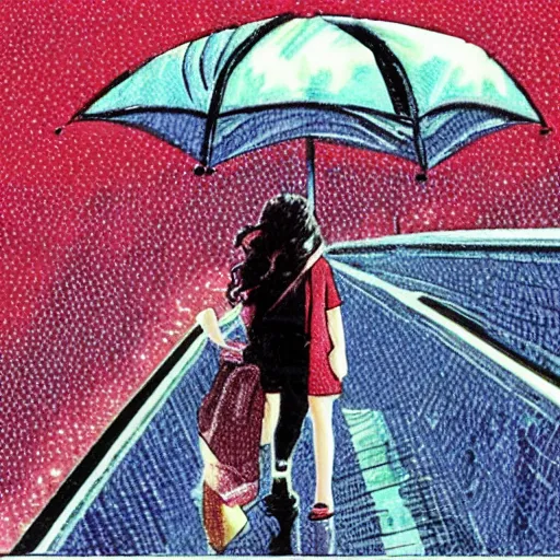 Image similar to rain, pattern, anime 1 9 8 0, umbrella, girl