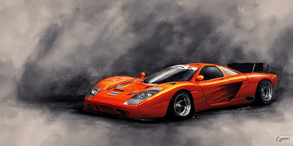 Image similar to a cinematic painting of a 2 0 0 4 mclaren f 1 race car by greg rutkowski, rim light, highly detailed, beautiful