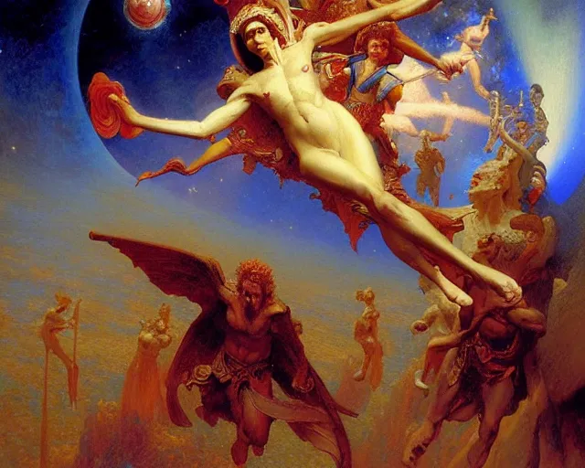 Prompt: the nine spheres of heaven from dante's divine comedy with lots of colours. highly detailed painting by gaston bussiere, craig mullins, j. c. leyendecker 8 k