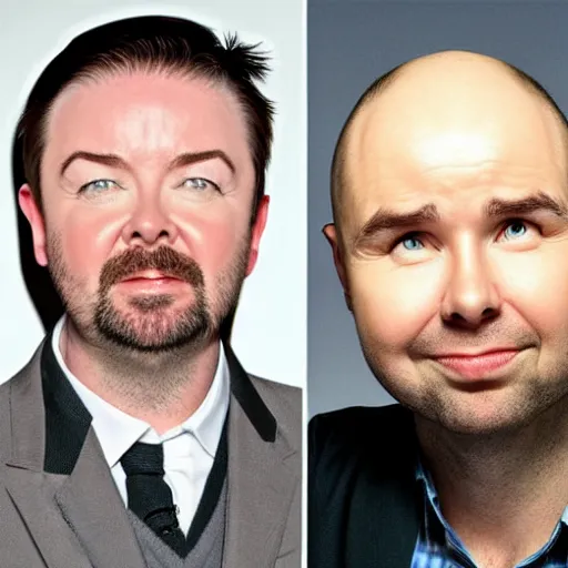Image similar to thin Ricky Gervais, fat Stephen Merchant and short Karl Pilkington