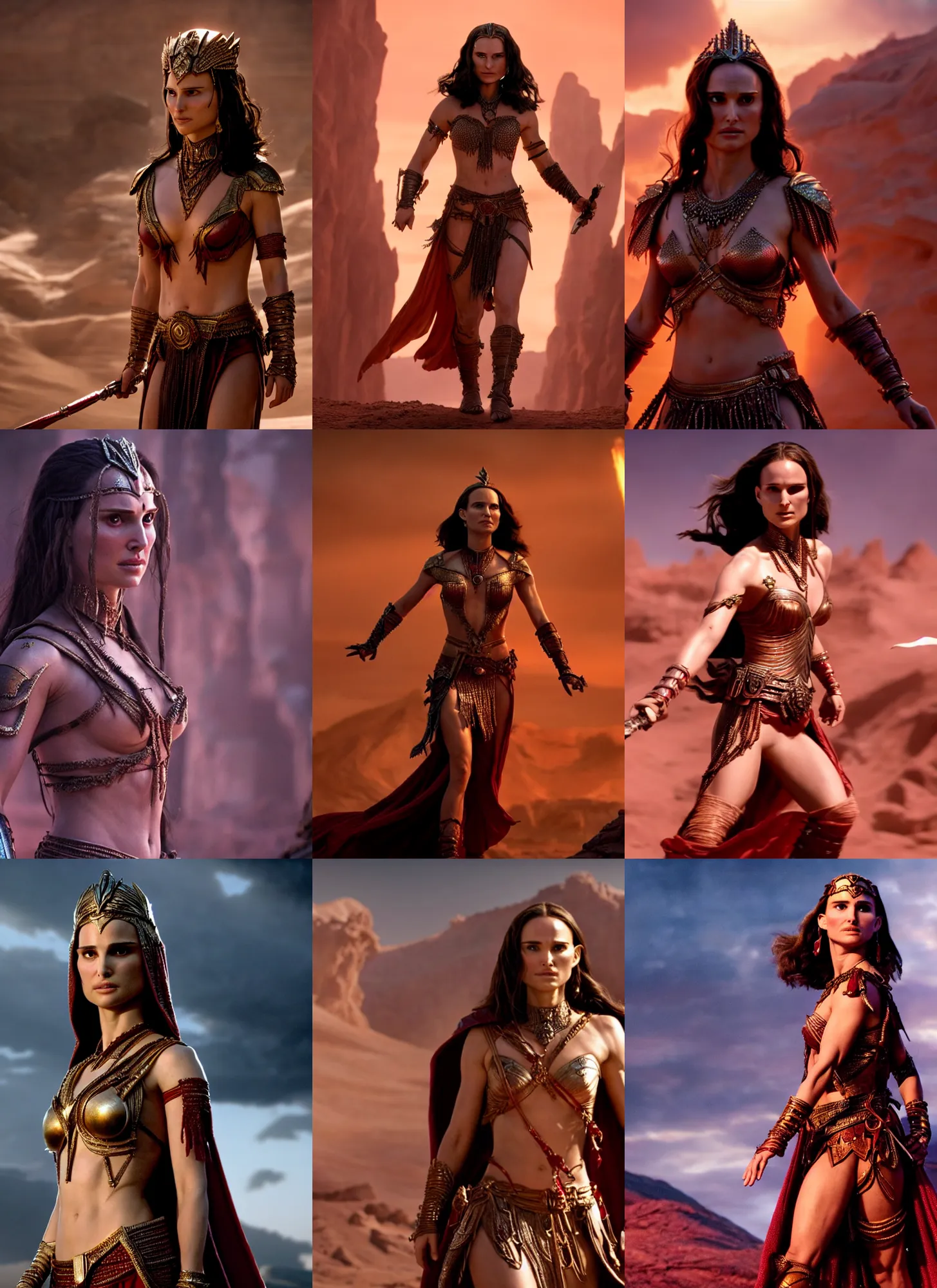 Prompt: a movie still of natalie portman as dejah thoris in princess of mars, detailed, dynamic lighting, heroic pose, 8 k hdr movie still