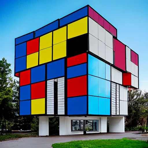Prompt: residential building in the style of a rubik's cube, high contrast