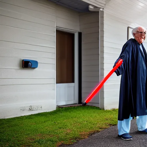 Image similar to elderly man with lightsaber, nursing home, canon eos r 3, f / 1. 4, iso 2 0 0, 1 / 1 6 0 s, 8 k, raw, unedited, symmetrical balance, wide angle