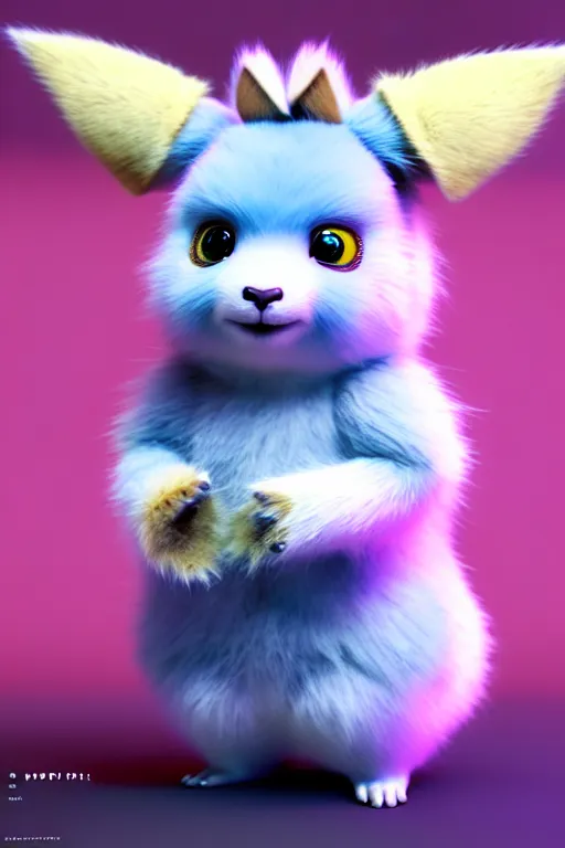 Image similar to high quality 3 d render cyberpunk very cute pastel fluffy! quokka cyborg, highly detailed, vray smooth, in the style of detective pikachu, hannah yata charlie immer, dramatic blue light, low angle, uhd 8 k, sharp focus